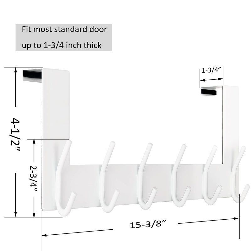 WEBI Over The Door Hooks:Door Hanger Over The Door Towel Rack,Door Coat Towel Hanger Door Coat Rack 6 Hooks for Hanging Clothes,Jacket,Hats,Bathroom,White - Image 2